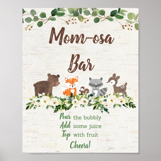 Poster Chá de fraldas Floral Mimosa Bar Woodland Animal (Frente)