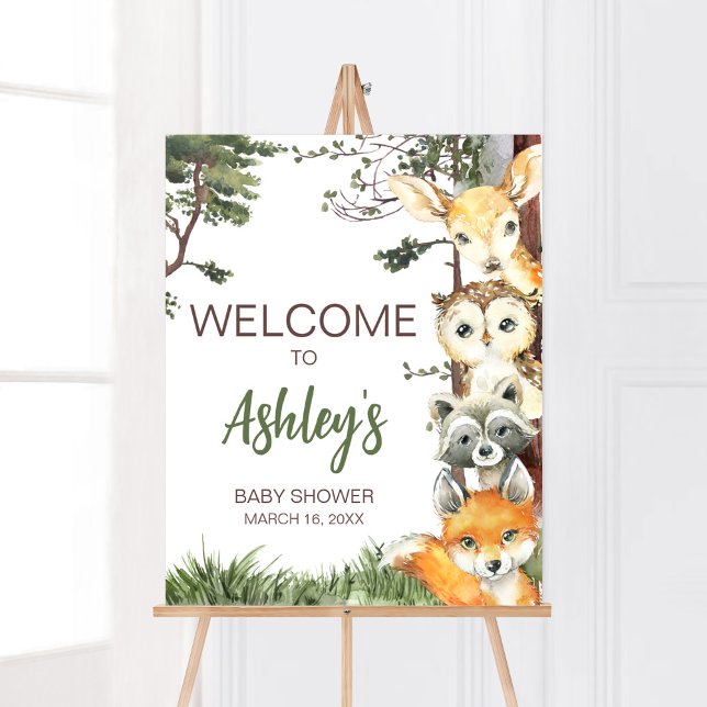 Poster Chá de fraldas Florestal de Animais da Floresta Be (Woodland Forest Baby Shower Welcome Sign)