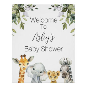 Póster Chá de fraldas Foliage Safari