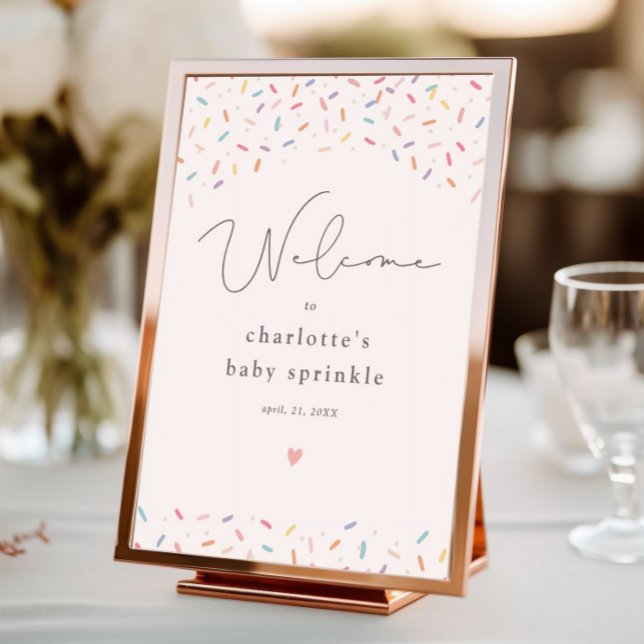Poster Chá de fraldas Gelado Arco-Íris de Arco-Íris Bem-v (Cute rainbow sprinkle baby shower welcome sign.)