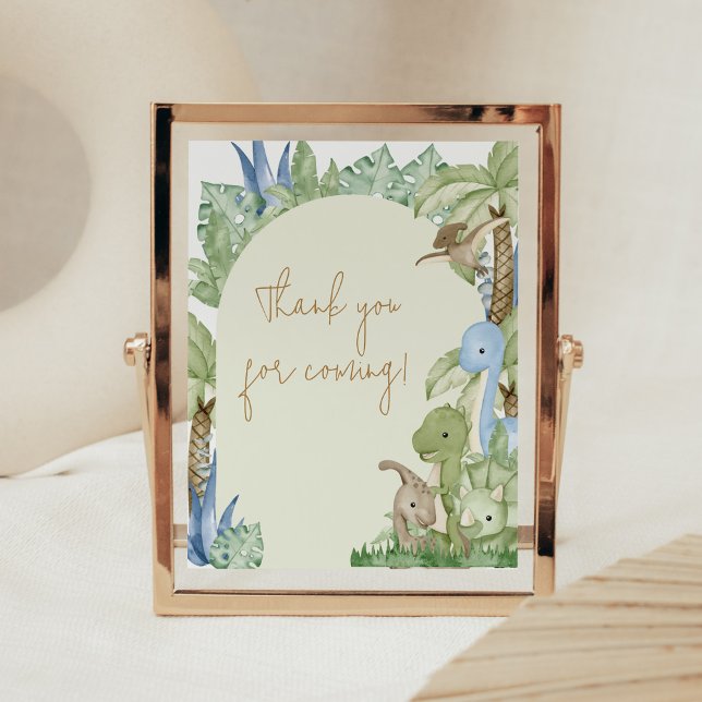 Poster Chá de fraldas Greenery Dinossaur Obrigado por vir (Boho Dinosaur Baby Shower Thank you for Coming Sign)