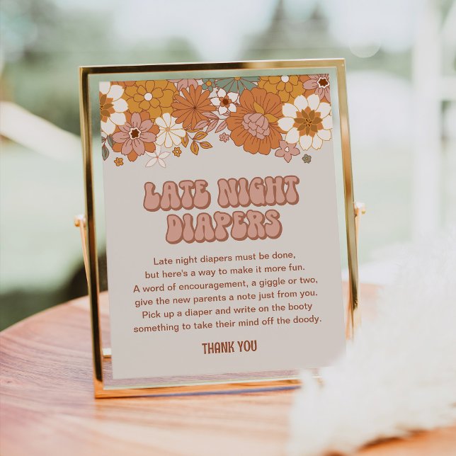 Poster Chá de fraldas Groovy - Sinal de Fraldas Noturnas  (Criador carregado)