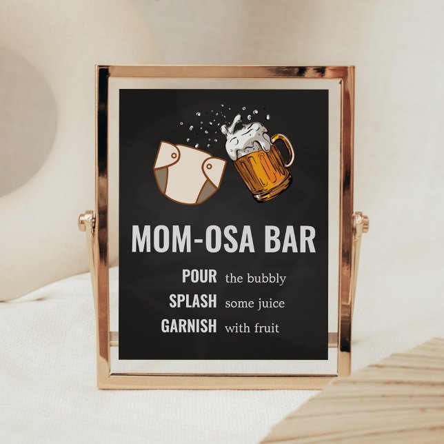 Poster Chá de fraldas Huggies e Chuggies Mãe Bar Osa (Beer And Diaper Baby is Brewing Baby Shower Mom Osa Bar Sign)