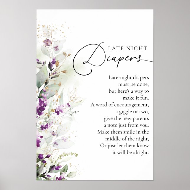 Poster Chá de fraldas Lilac Verde Roxo (Frente)