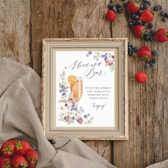 Poster Chá de fraldas Mãe-Oosa Bar Berries e Flores Selva (Baby Shower Mom-osa Bar Wild Berries & Flowers Poster)