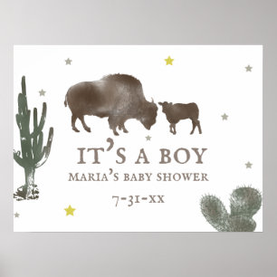 Poster Chá de fraldas Mama Baby Buffalo Cactus Boy