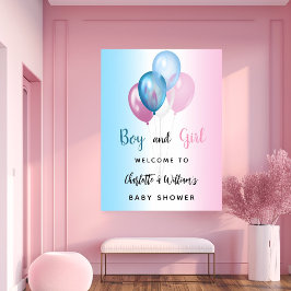 Poster Chá de fraldas menina azul rosa bem-vinda