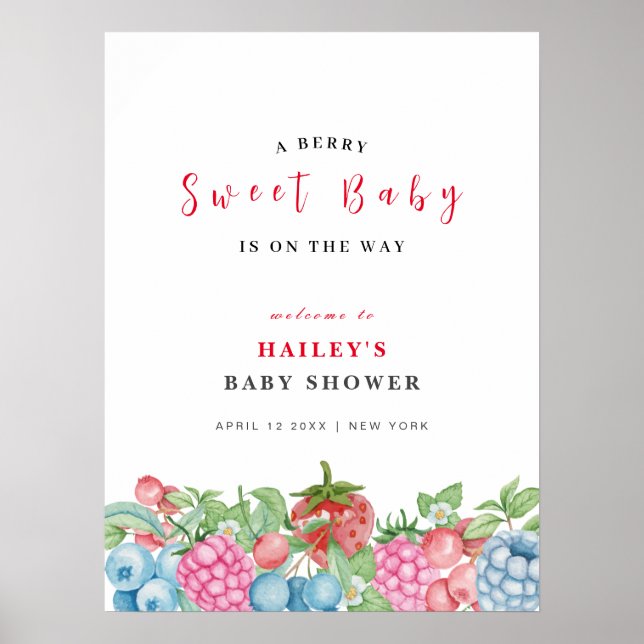 Poster Chá de fraldas moderno de Wild Berry Sweet bem-vin (Frente)