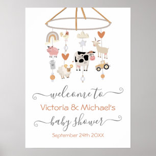 Poster Chá de fraldas móvel de animais de exploração