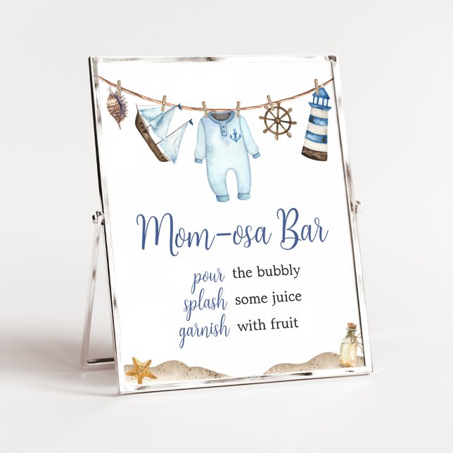 Poster Chá de fraldas Náutico Ahoy Mãe Bar Osa (Nautical Ahoy Baby Shower Mom Osa Bar Sign)
