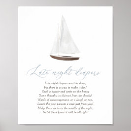 Poster Chá de fraldas Náutico de Sinal de Fralda Noturno 