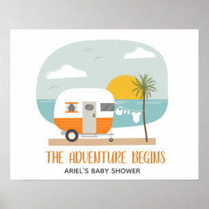 Poster Chá de fraldas Neutro da Campa de Praia Laranja da