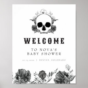 Poster CHÁ DE FRALDAS NOVA Gótico Skull Little Boo Bem-vi