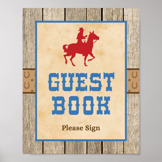 Poster Chá de fraldas Ocidental do Guest Book Sign Cowboy (Frente)