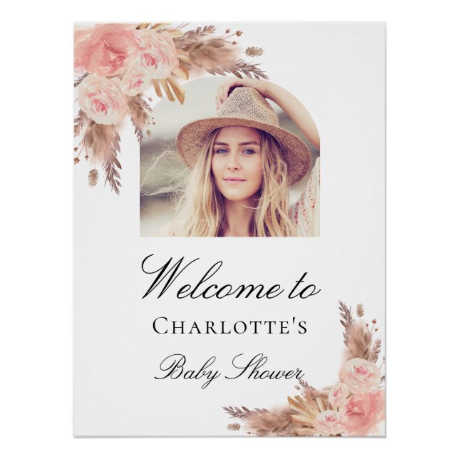 Póster Chá de fraldas pampas relva borla cor-de-rosa (Frente)