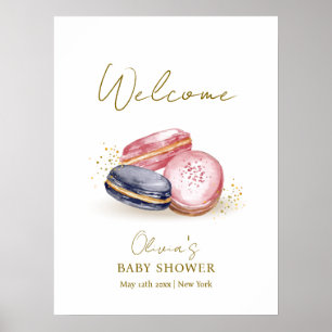 Poster Chá de fraldas Pastel Bonjour Bébé Macarons Boas-v
