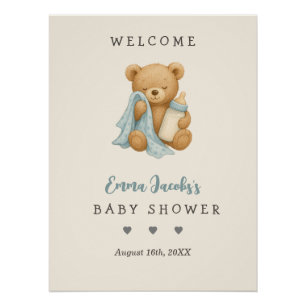 Póster Chá de fraldas personalizado do Urso de Teddy Bem-