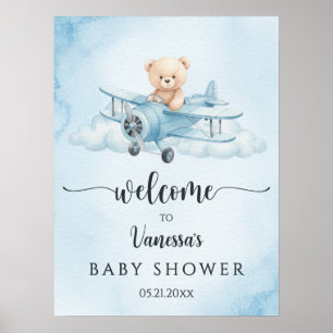 Poster Chá de fraldas Piloto Cute Teddy Bear Bem-vindo