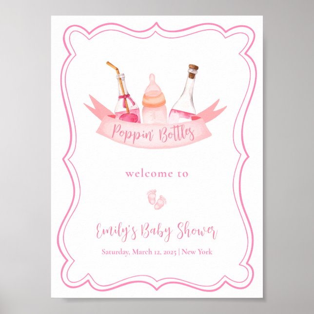 Poster Chá de fraldas Pink Champagne Feet Frame Girl Bem- (Frente)