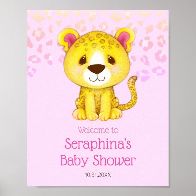 Poster Chá de fraldas Pink Ombre Leopard Bem-vindo (Frente)