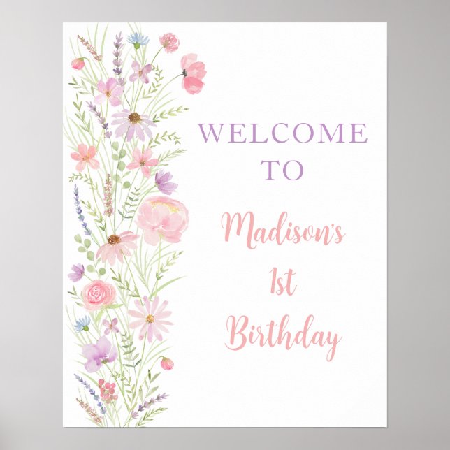 Poster Chá de fraldas Pink Pastel Wildflower Welcome (Frente)