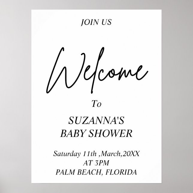 POSTER CHÁ DE FRALDAS PRETO E BRANCO DE BOAS-VINDAS (Frente)