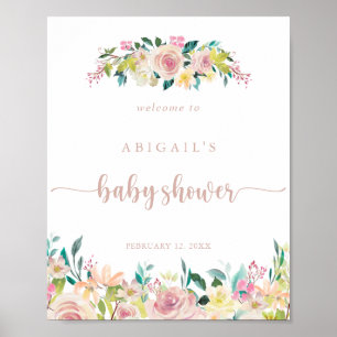 Poster Chá de fraldas Primavera Floral Dourada Bem-vindo