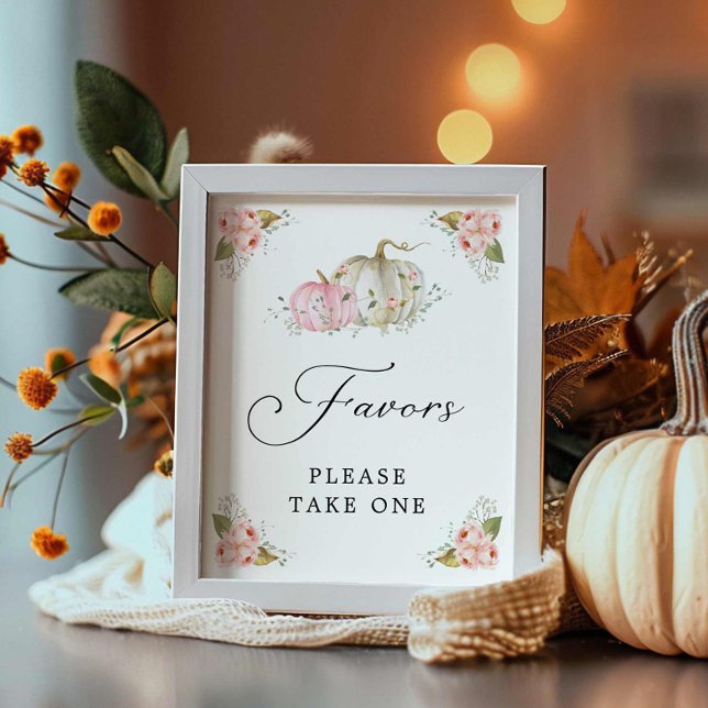 Poster Chá de fraldas Pumpkin Rosa Favorece Sinal (Favors Sign Little Pumpkin Girl Baby Shower)