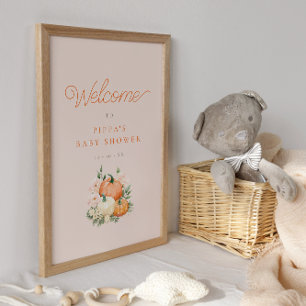 Poster Chá de fraldas Pumpkins Rosa e Laranja Bem-vindo