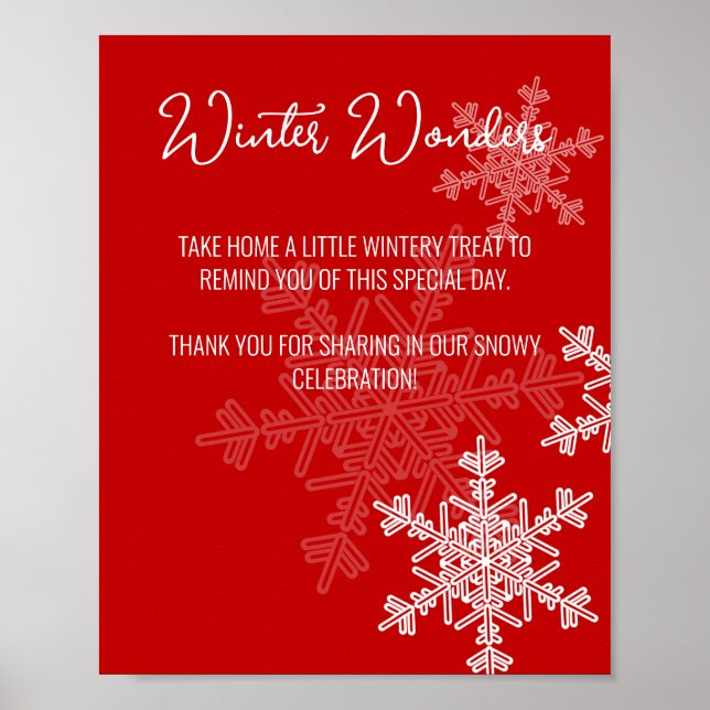 Poster Chá de fraldas Red Snowflakes Sinal de Favoritos (Frente)