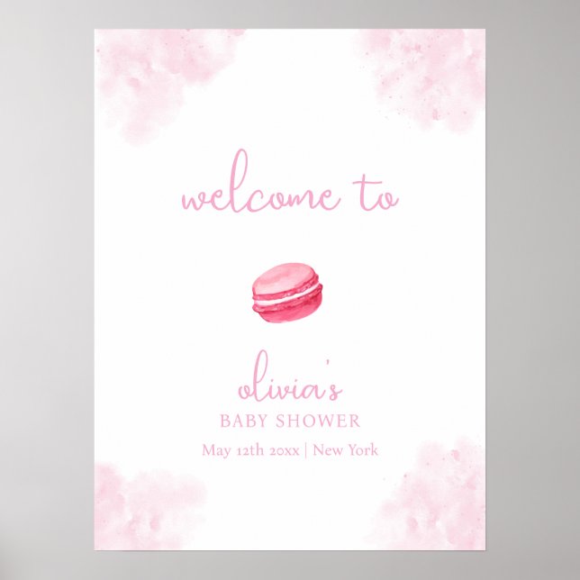 Poster Chá de fraldas Rosa Bonjour Bébé Macaron (Frente)