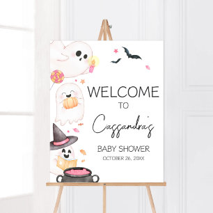 Poster Chá de fraldas Rosa Boo Halloween Bem-vindo