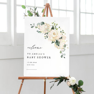 Poster Chá de fraldas Rosa Branca e Hydrangea
