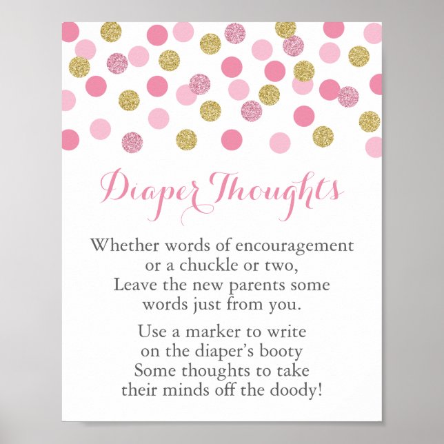 Poster Chá de fraldas rosa e Dourado Sinais de Fralda (Frente)