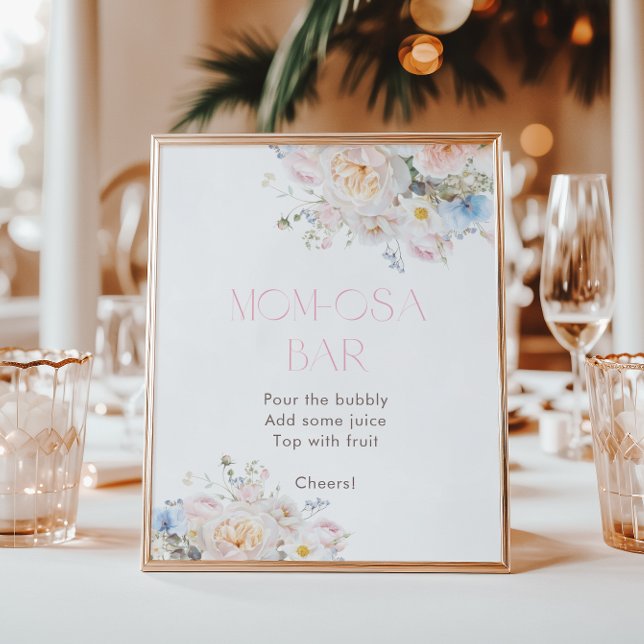 Poster Chá de fraldas Rosa Floral Bar Momosa (Criador carregado)