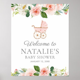 Poster Chá de fraldas Rosa Floral Bem-vindo