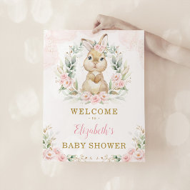 Poster Chá de fraldas Rosa Floral Coelho Coelho Coelho Be