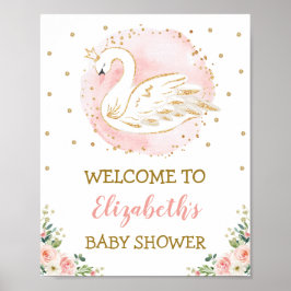 Poster Chá de fraldas Rosa Floral Swan Princesa Boas-vind