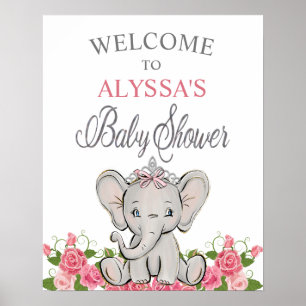 Poster Chá de fraldas Rosa Princesa Elefante Tiara Boas-v