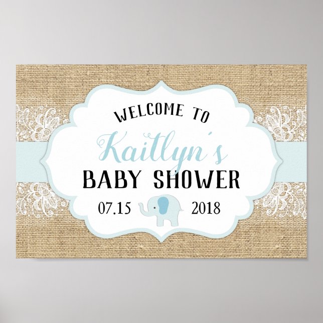 Poster Chá de fraldas Russo Burlap Lace Boy Bem-Vindo (Frente)