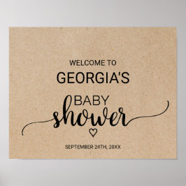 Póster Chá de fraldas Rustic Faux Kraft Calliografia Bem-