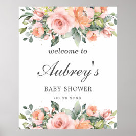 Poster Chá de fraldas Rustic Peach Floral Floral Rosa Bem