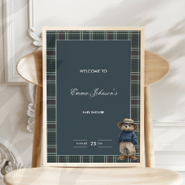 Póster Chá de fraldas Rustic Tartan Bear