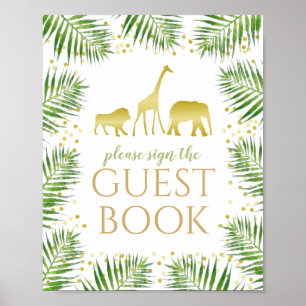 Poster Chá de fraldas Safari Dourado - Sinal de livro co