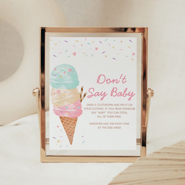 Poster Chá de fraldas sorvete Não diga bebê (Ice Cream Sprinkled with Love Baby Shower Don't Say Baby Sign)