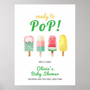 Poster Chá de fraldas Sorvete verde amarelo bem-vindo