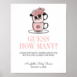 Poster Chá de fraldas Teacup & Flowers Adivinha Quantos