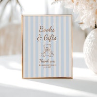 Chá de fraldas Teddy Bear Tan Blue Stripes
