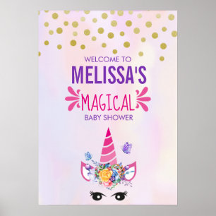 Poster Chá de fraldas Tendy Pink Unicorn Confetti & Flow