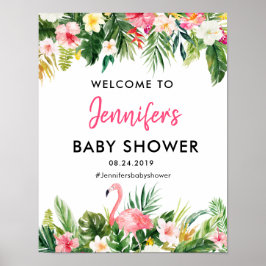 Poster Chá de fraldas Tropical Flamingo de Boas-vindas